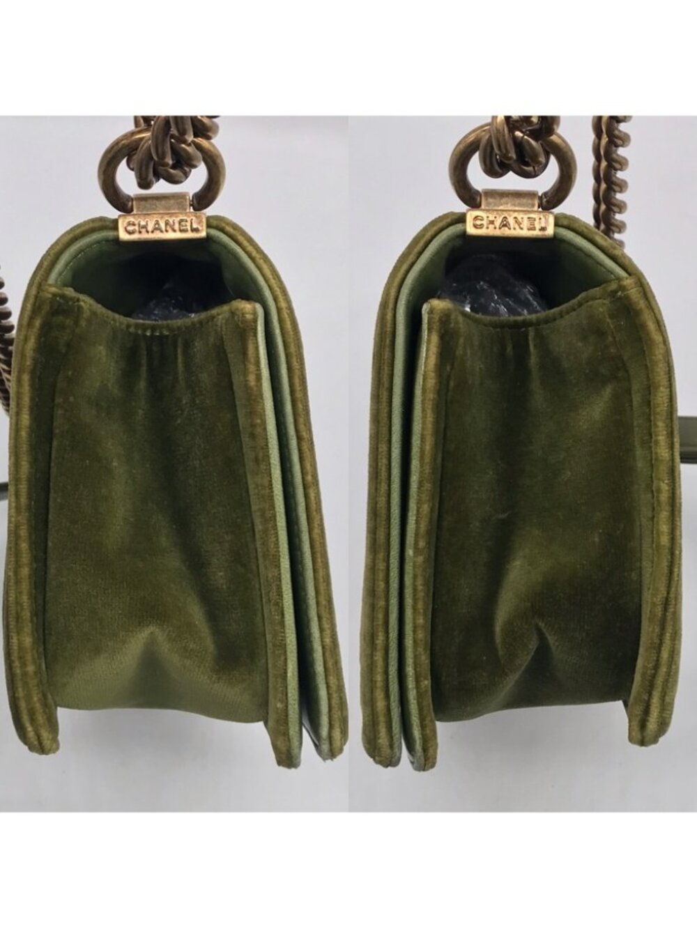 Chanel Boy Velvet Tweed Chain Shoulder Bag Green Purple - Picture 3 of 16